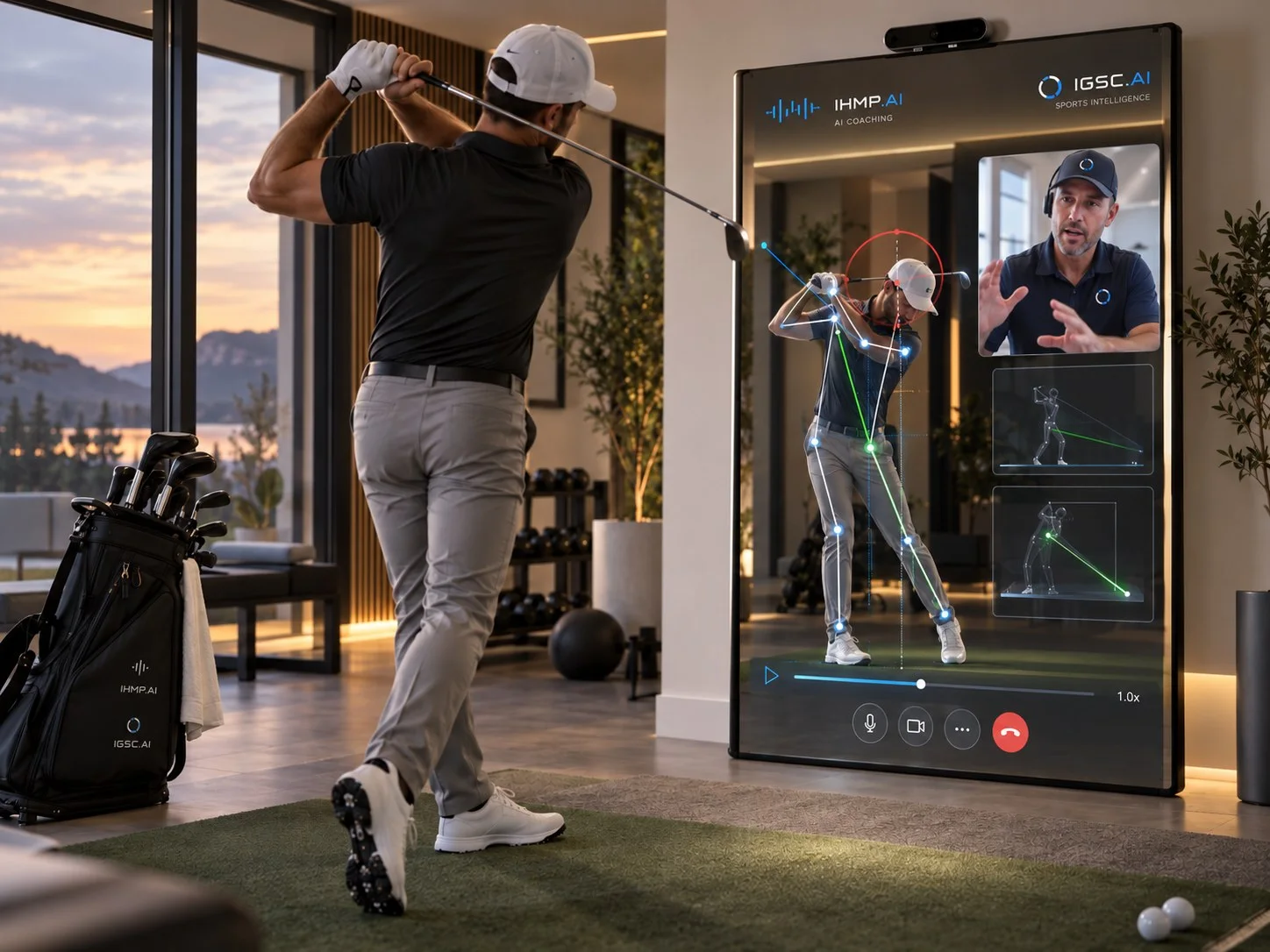 Concept rendering: smart mirror with a live remote instructor on screen